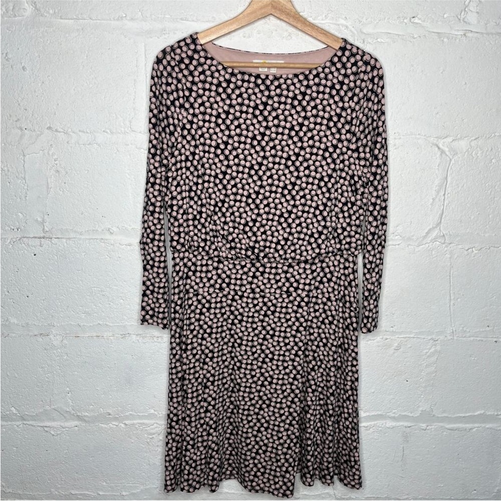 Boden Women's Black Pink Dot Print Long Sleeve Nellie Jersey Dress Size 14 - Picture 2 of 6